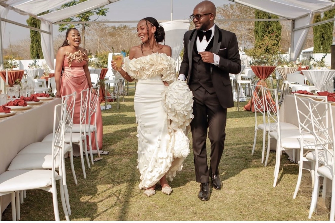Garden reception with the couple